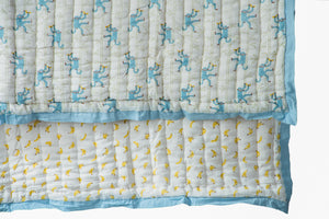 Open image in slideshow, Monkeys + Bananas Quilt-  Blue Fog
